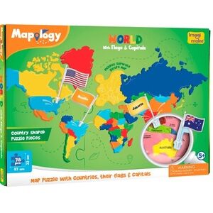 Mapology World Jigsaw Puzzle 78 Country Shaped Pieces with Flags Capitals Age 5+